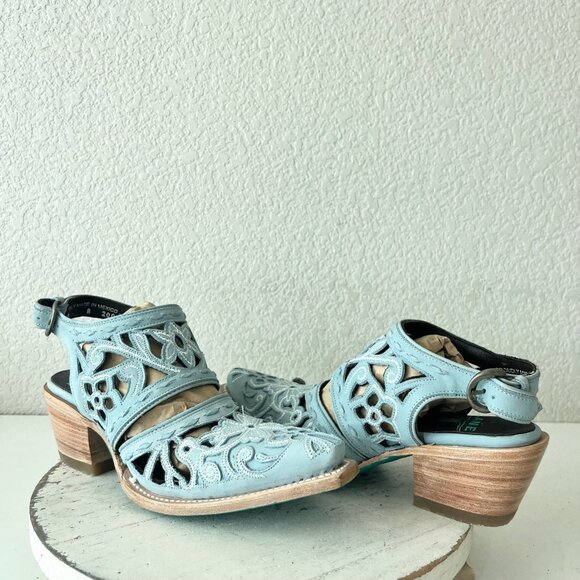 Lane Robin Mule Blue Cowboy Boots Womens 8 Cowgirl Western Leather Short Ankle - Picture 13 of 13